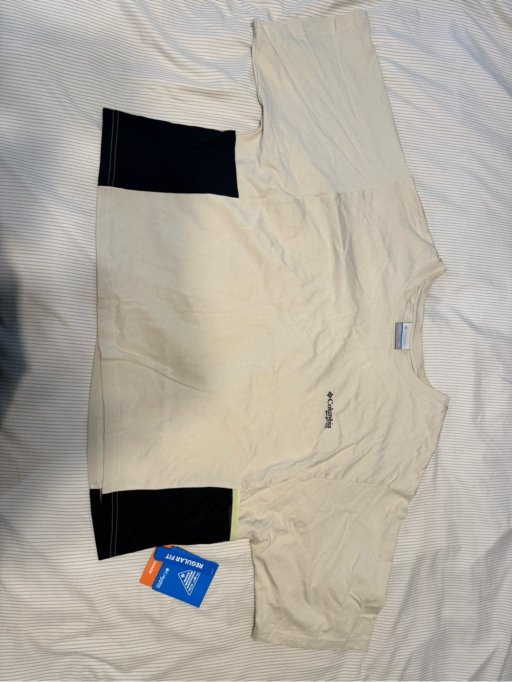 Columbia Cream crop Tee with Black Accent Panels